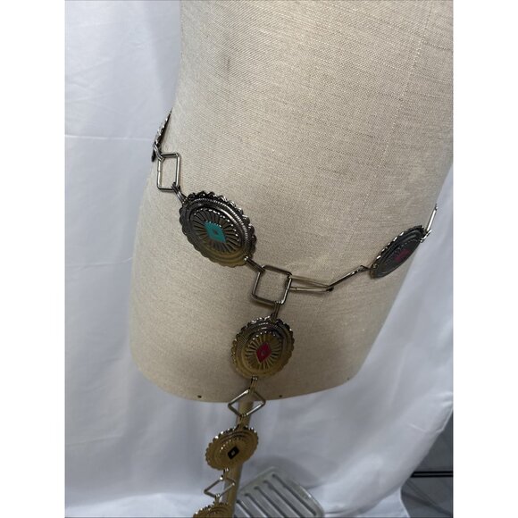 Concho Southwestern Link Belt Metal Western Silver Tone 60" long 2 1/4" wide - Picture 9 of 9